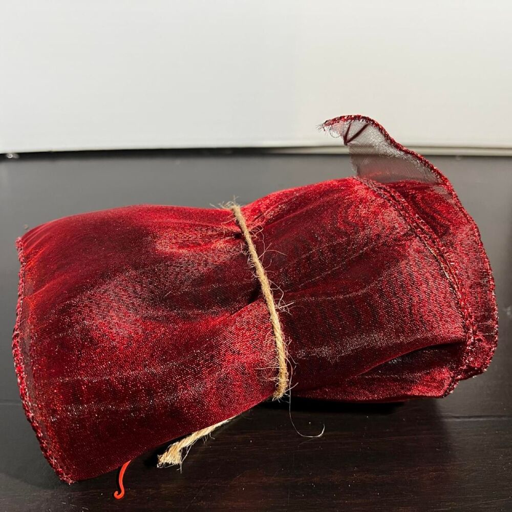 Vintage Red Metallic Sheer Wired Ribbon 6 Wide Bulk Roll Christmas Wreath Craft